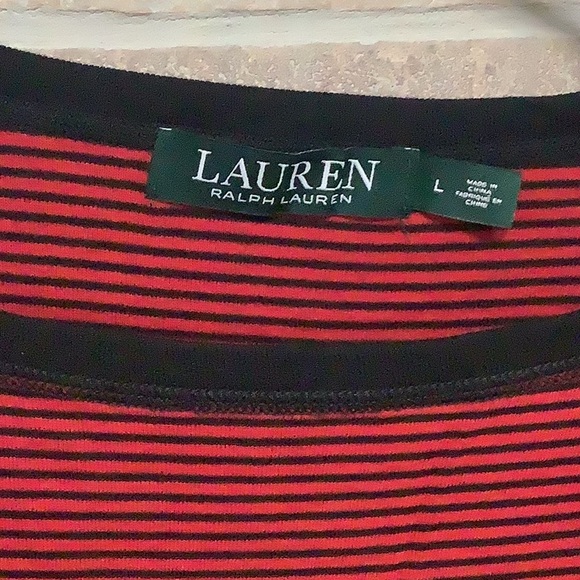 LAUREN Ralph Lauren -Sz L - 3/4 arm sleeves crew neck striped Top w/ sleeve Logo - Picture 3 of 7
